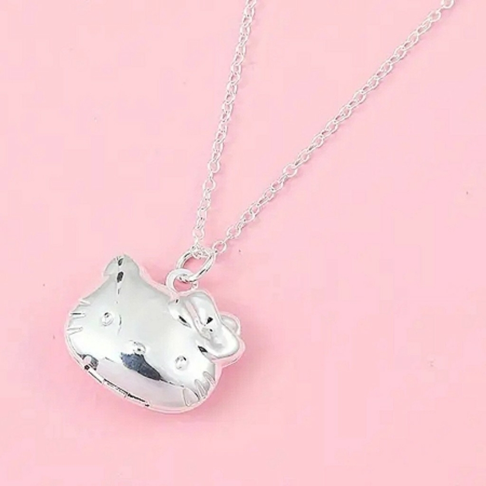 Sanrio Hello Kitty Pendant Silvertone Necklace Locket  Soft Sanriocore Kawaii - Picture 2 of 10